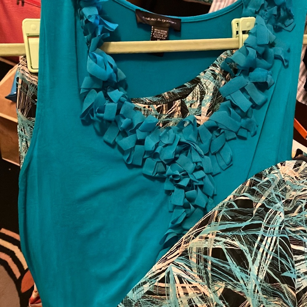 Coldwater Creek Blue Ruffled Tank Top